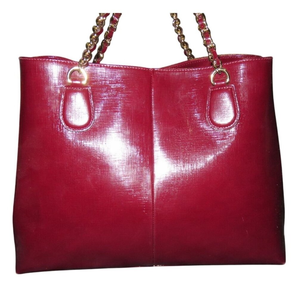 Coach 2014 Peyton Oxblood Saffiano Leather Chain Tote with expandable sides - Picture 2 of 14